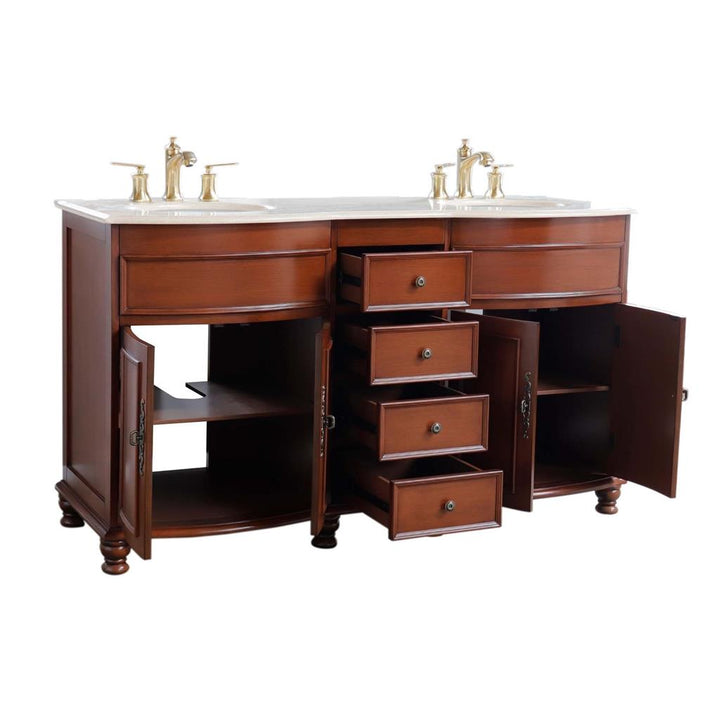 Bellaterra Evelina 62" Double Vanity Walnut, Cream Marble Top