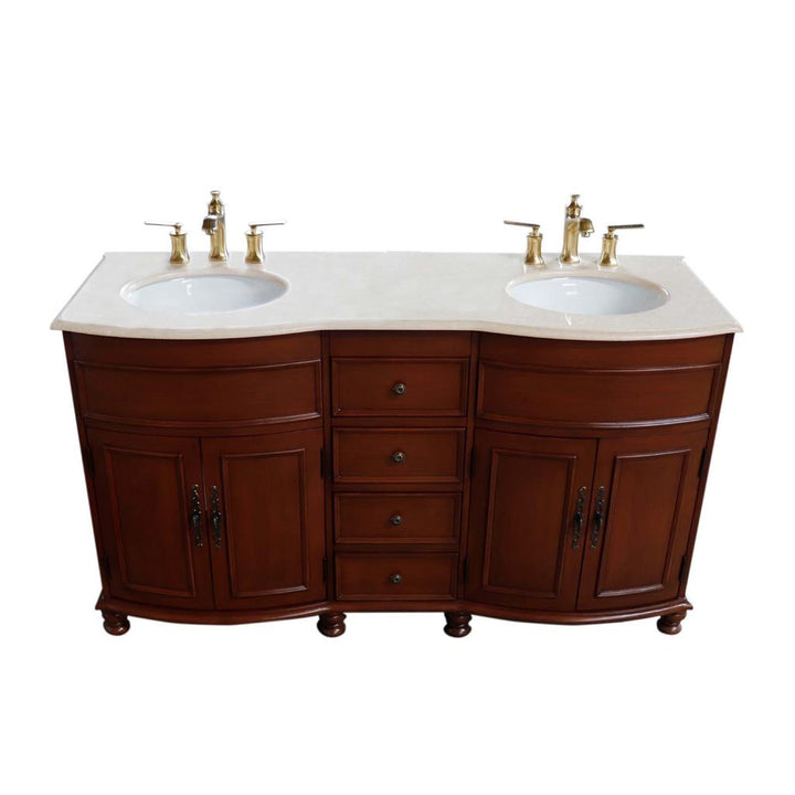 Bellaterra Evelina 62" Double Vanity Walnut, Cream Marble Top