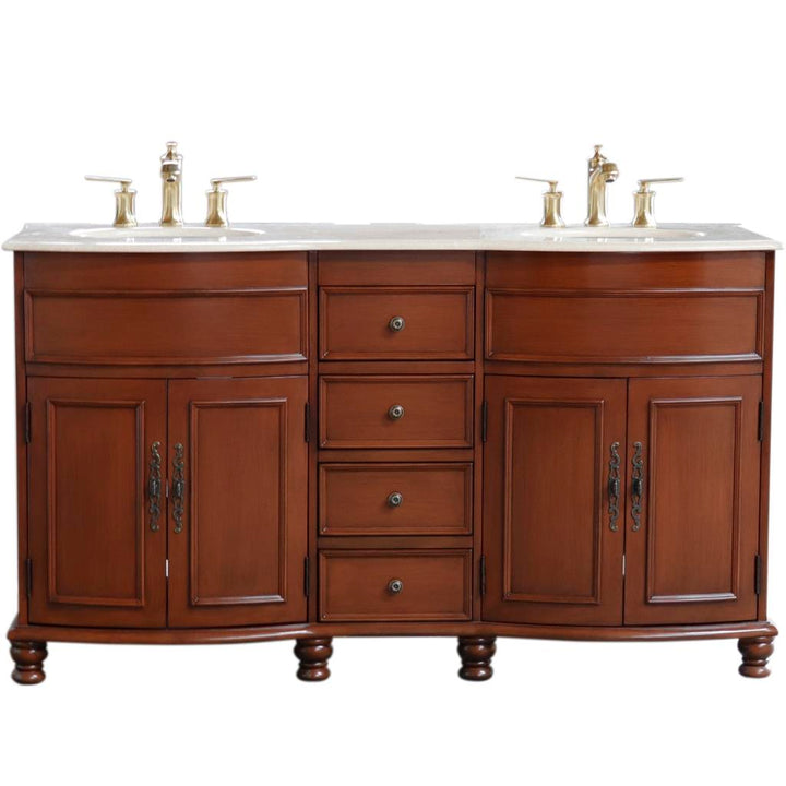 Bellaterra Evelina 62" Double Vanity Walnut, Cream Marble Top