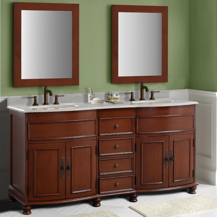 Bellaterra Evelina 62" Double Vanity Walnut, Travertine Top