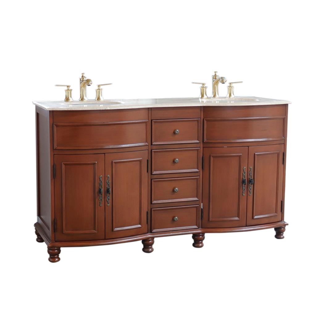 Bellaterra Evelina 62" Double Vanity Walnut, Travertine Top