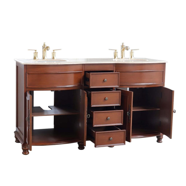 Bellaterra Evelina 62" Double Vanity Walnut, Travertine Top