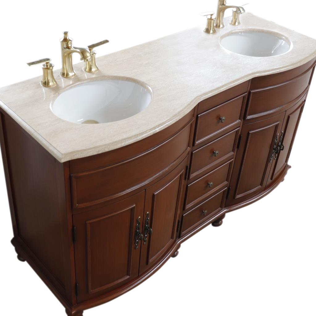 Bellaterra Evelina 62" Double Vanity Walnut, Travertine Top