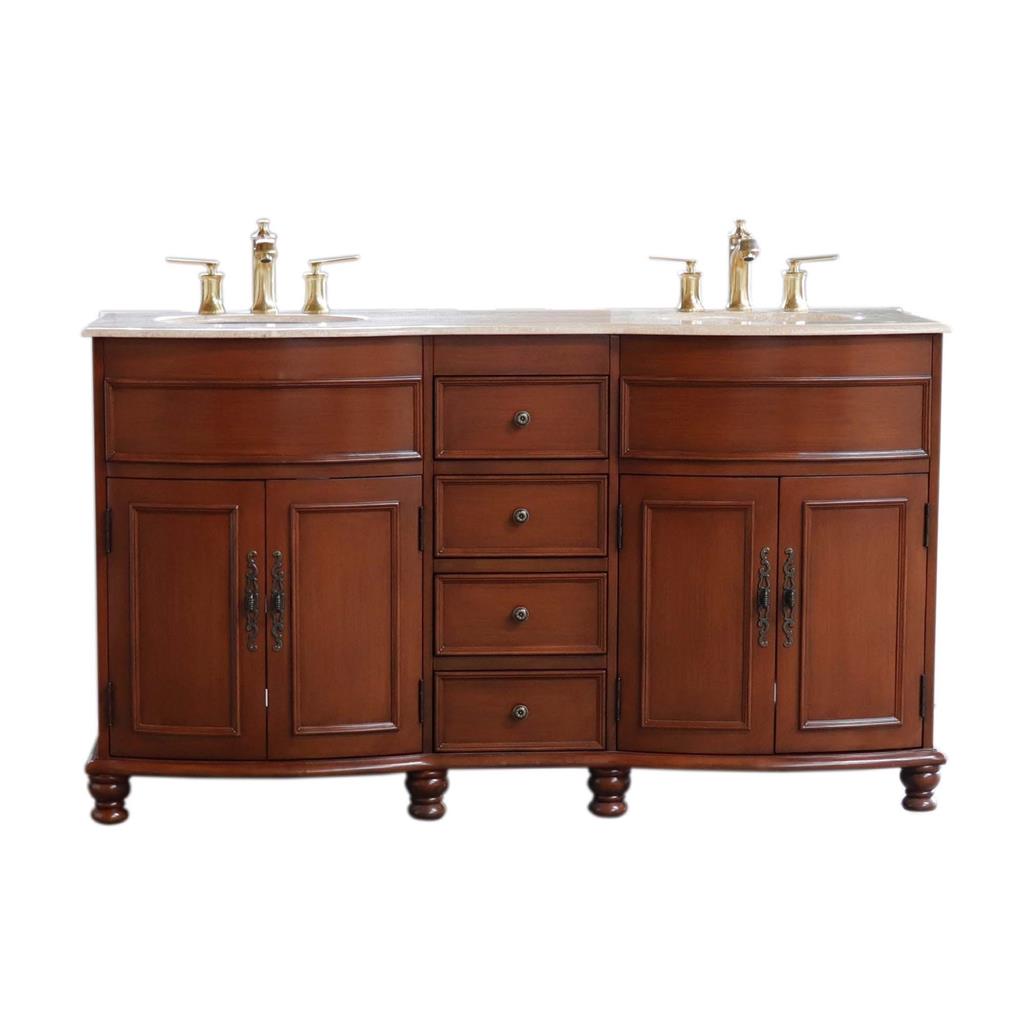 Bellaterra Evelina 62" Double Vanity Walnut, Travertine Top