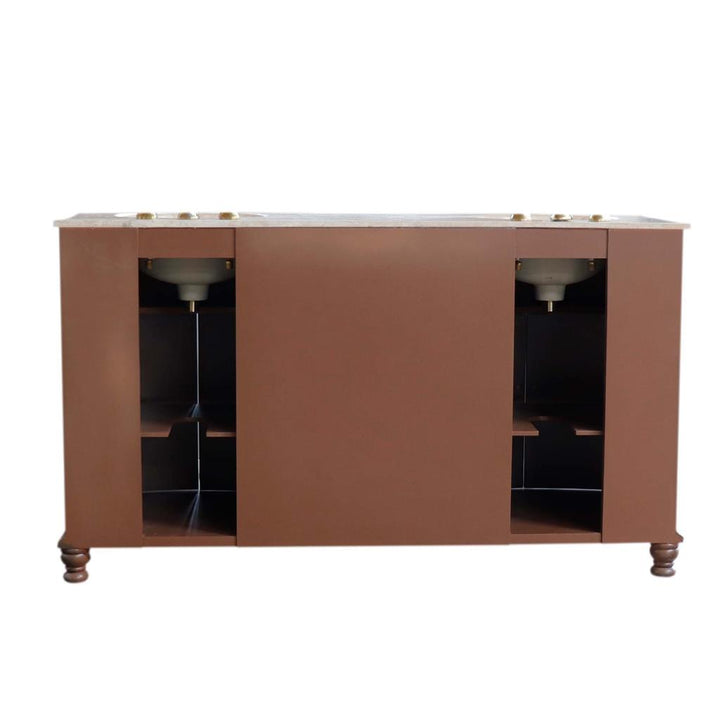 Bellaterra Evelina 62" Double Vanity Walnut, Travertine Top