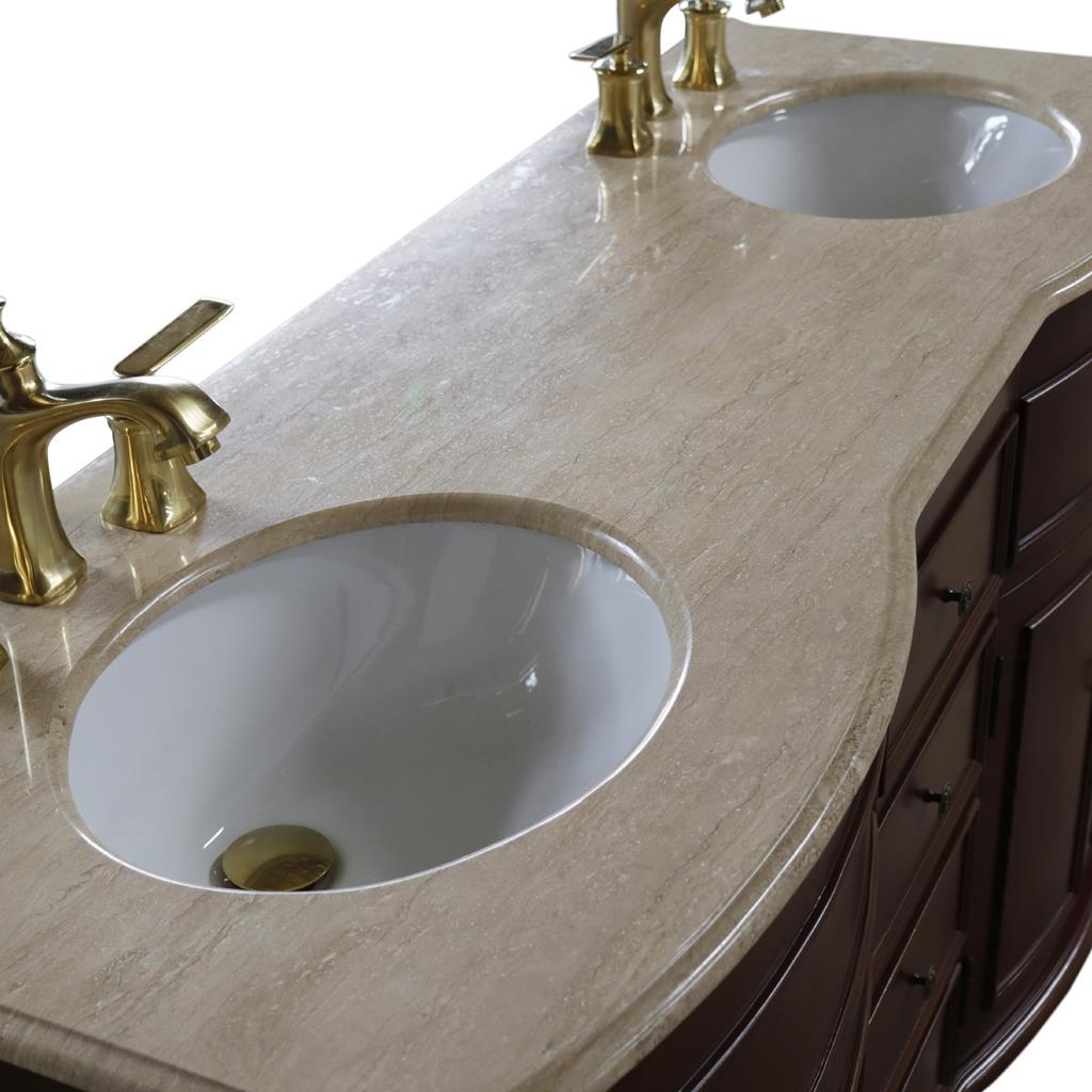 Bellaterra Evelina 62" Double Vanity Walnut, Travertine Top