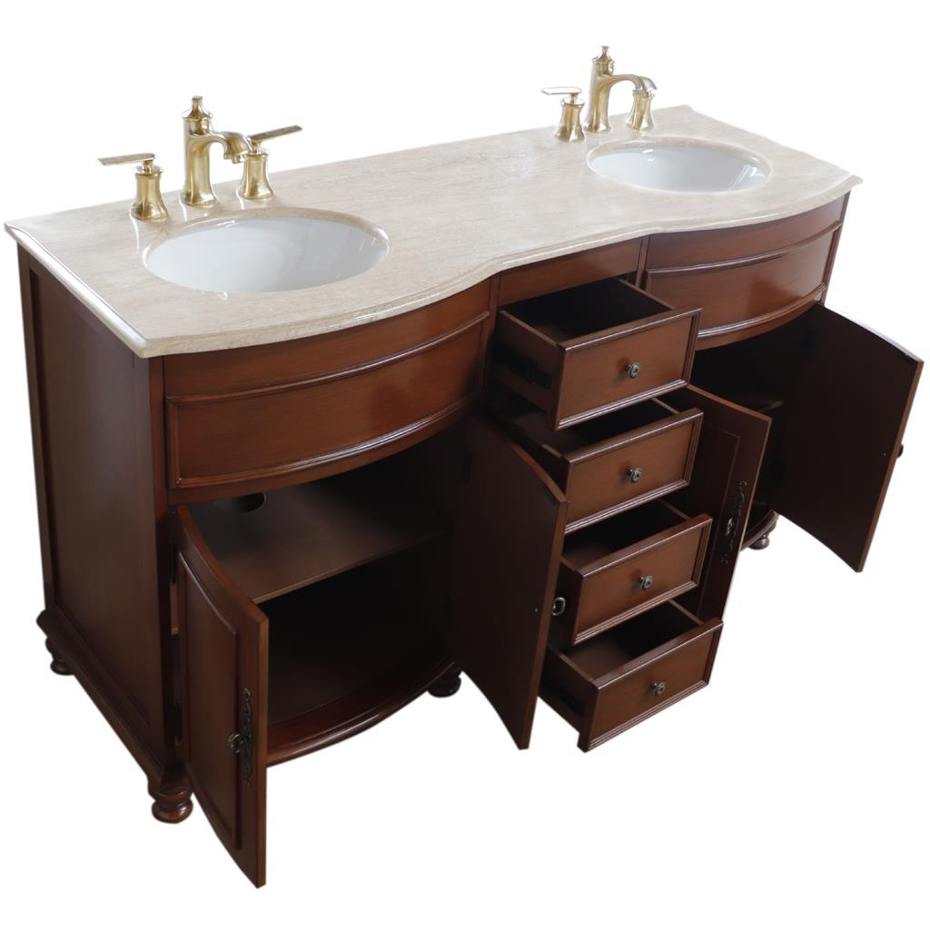 Bellaterra Evelina 62" Double Vanity Walnut, Travertine Top