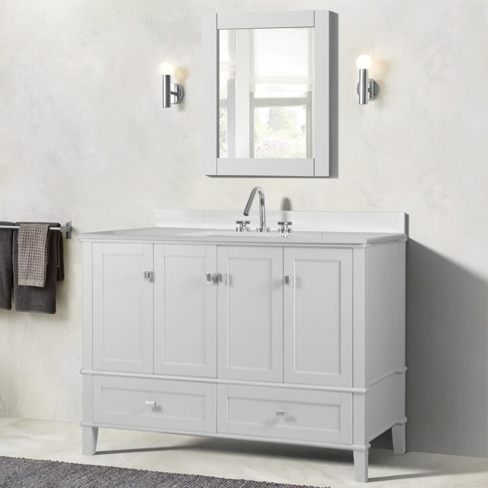 Bellaterra Aurora 49" Single Vanity, White, Quartz Top