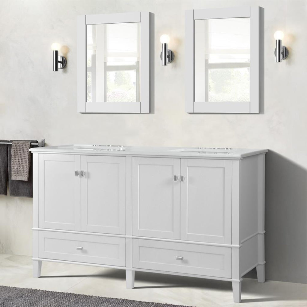 Bellaterra Aurora 61" Double Vanity, White, Quartz Top