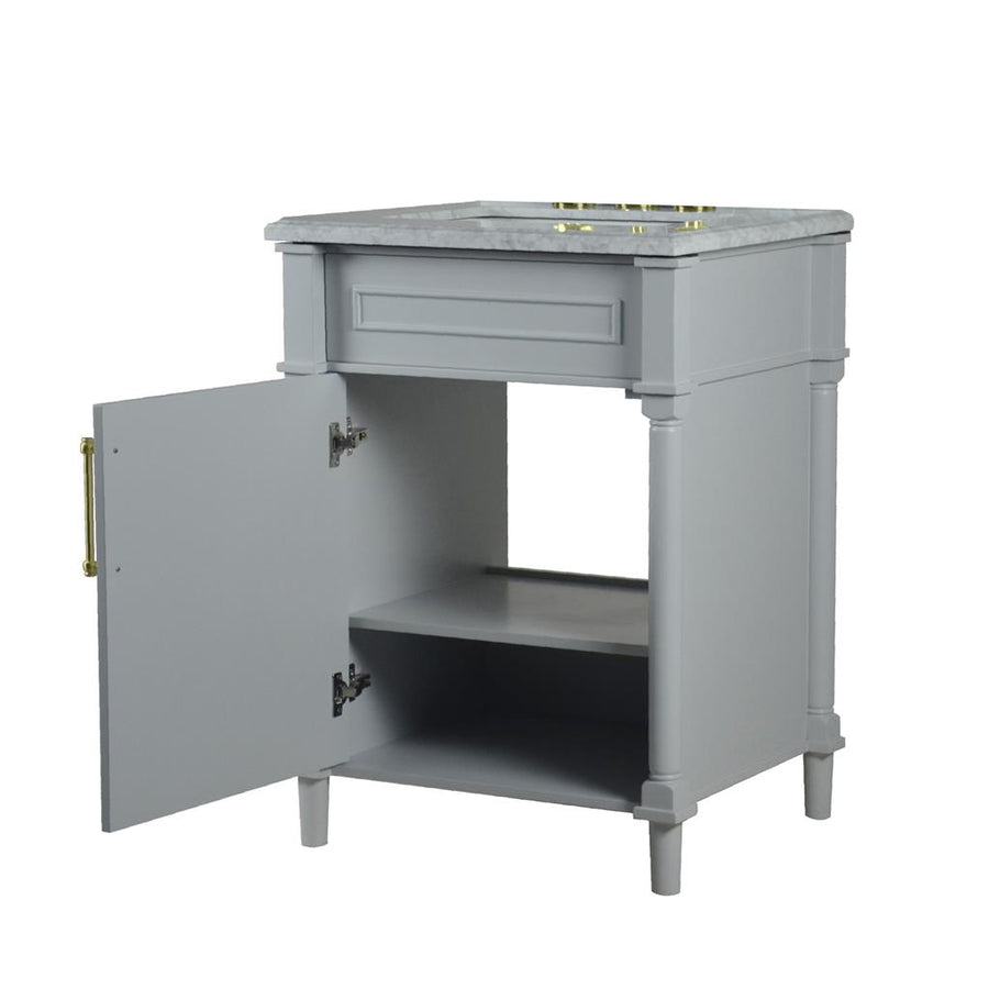 Bellaterra Napa 24" Single Vanity, Light Gray, White Carrra Marble Top