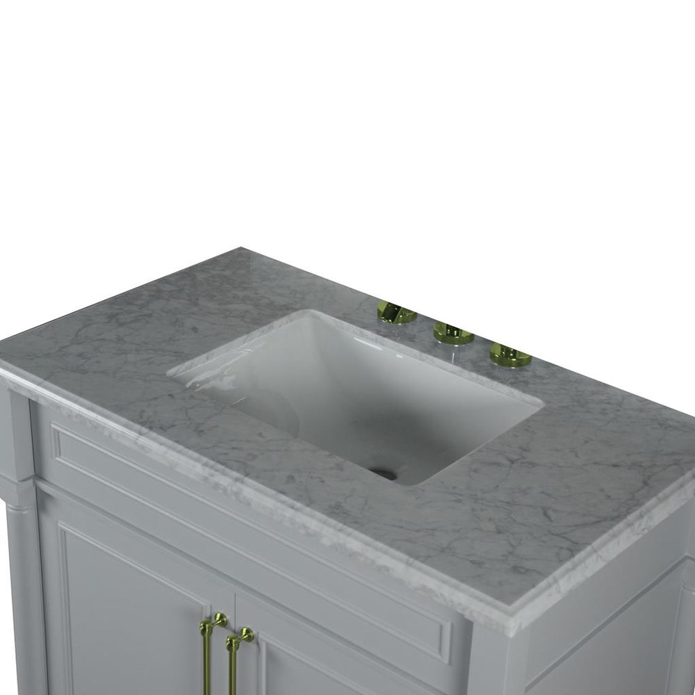 Bellaterra Napa 36" Single Vanity, Light Gray, White Carrra Marble Top