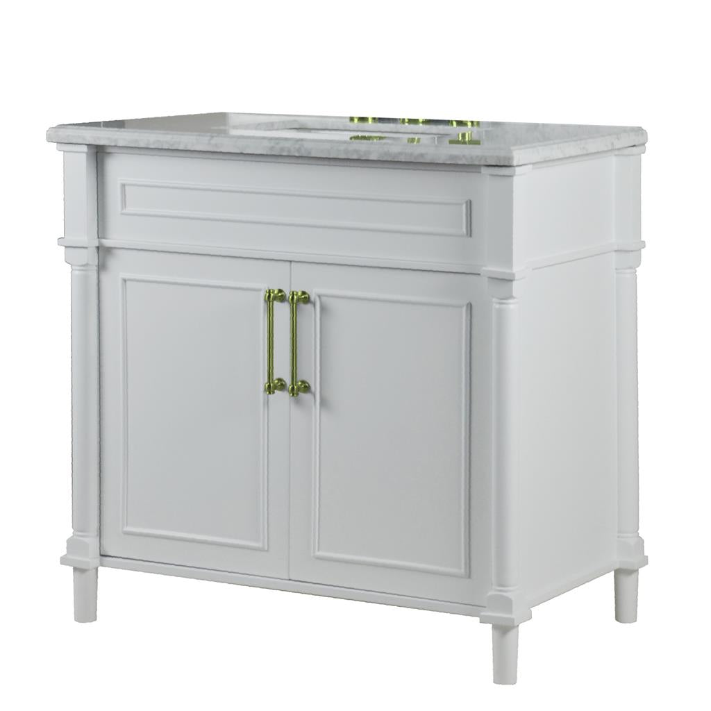 Bellaterra Napa 36" Single Vanity, White, White Carrra Marble Top