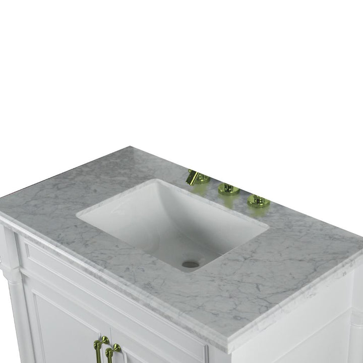 Bellaterra Napa 36" Single Vanity, White, White Carrra Marble Top