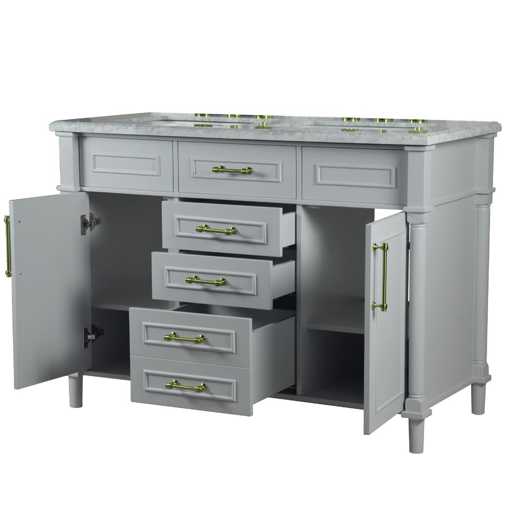 Bellaterra Napa 48" Double Vanity, Light Gray, White Carrra Marble Top