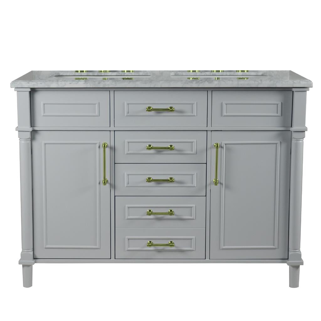 Bellaterra Napa 48" Double Vanity, Light Gray, White Carrra Marble Top