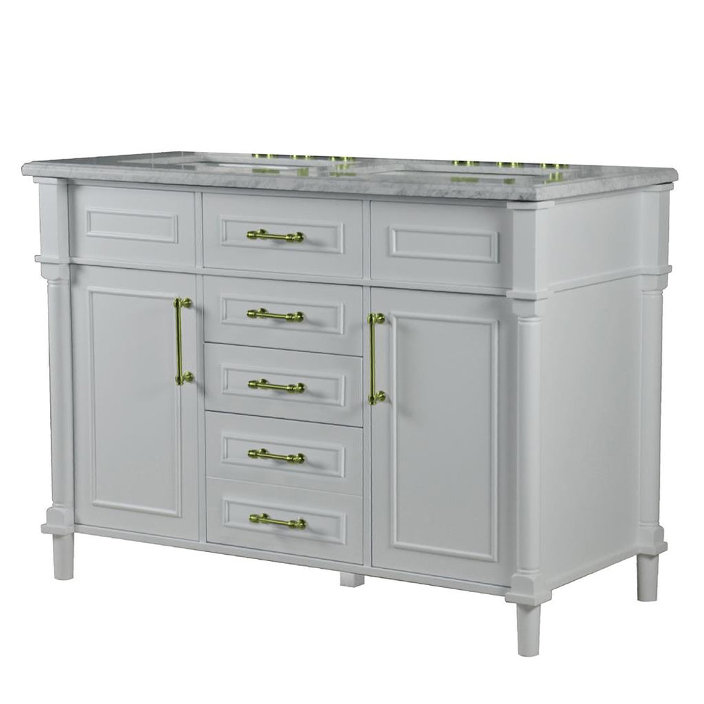 Bellaterra Napa 48" Double Vanity, White, White Carrra Marble Top