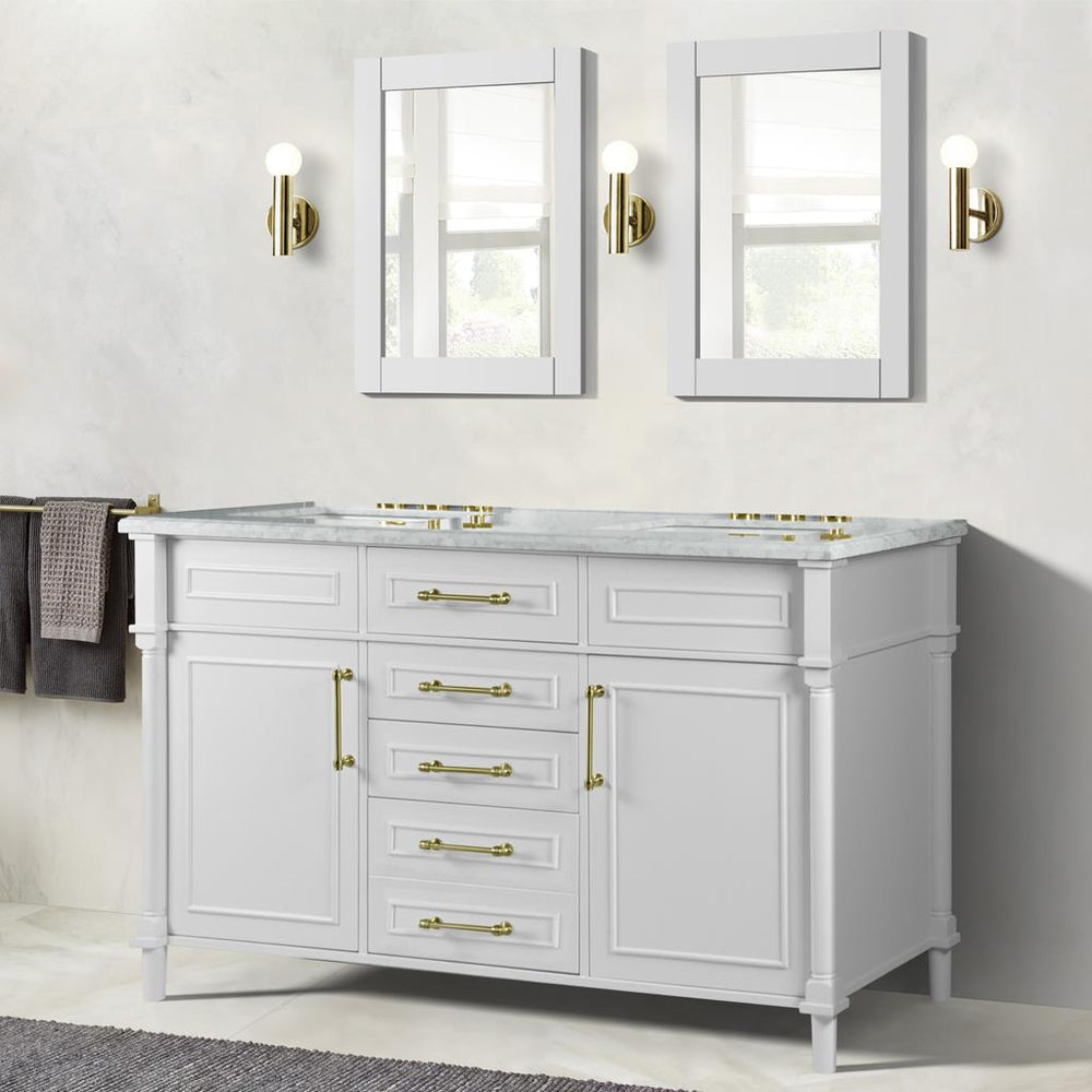 Bellaterra Napa 60" Double Vanity, White, White Carrra Marble Top