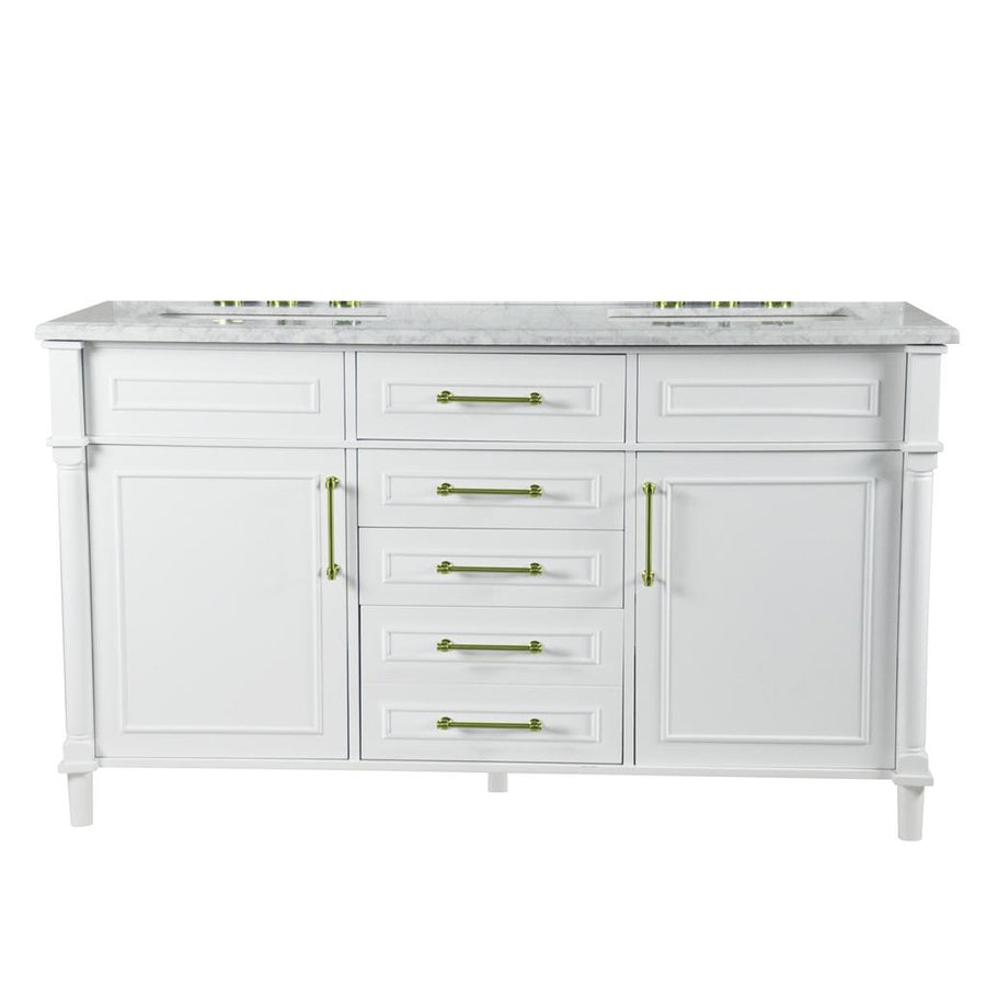 Bellaterra Napa 60" Double Vanity, White, White Carrra Marble Top