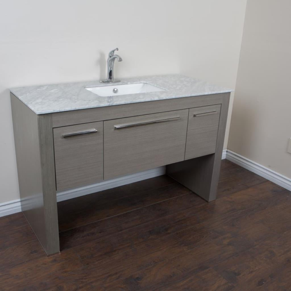 Bellaterra Amelia 55.3" Single Vanity, Gray, White Marble Top