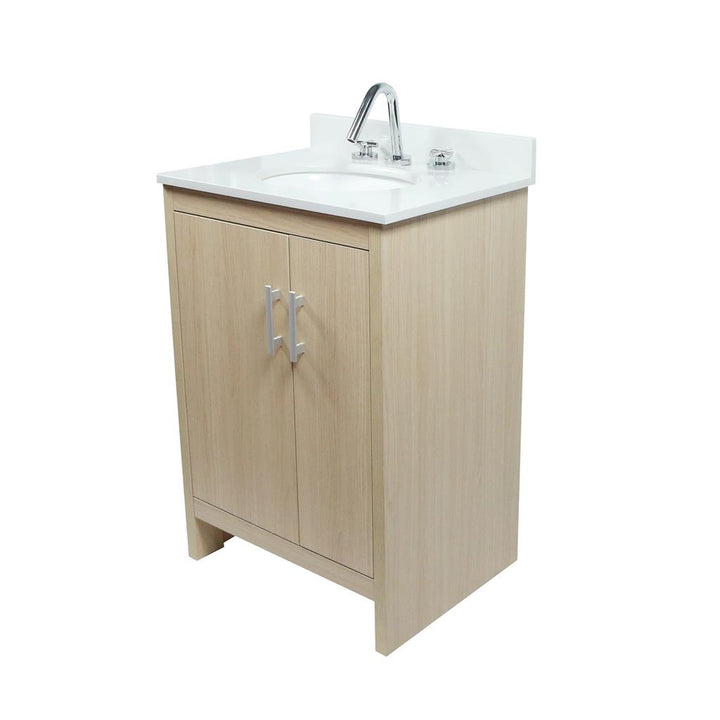 Bellaterra Cecilia 25" Single Vanity, Gray Pine, White Quartz Top/Oval Sink