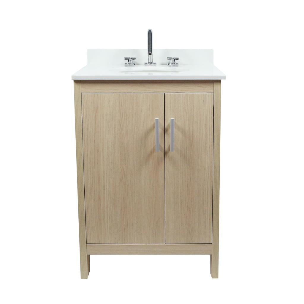 Bellaterra Cecilia 25" Single Vanity, Gray Pine, White Quartz Top/Oval Sink