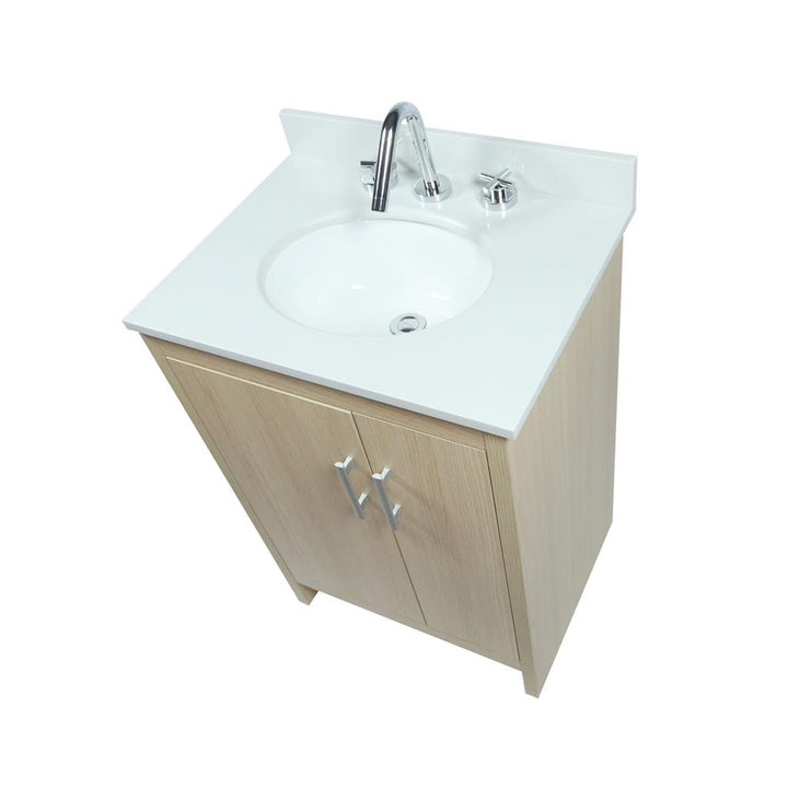 Bellaterra Cecilia 25" Single Vanity, Gray Pine, White Quartz Top/Oval Sink