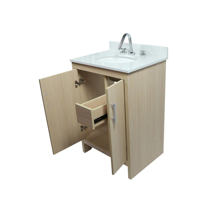 Bellaterra Cecilia 25" Single Vanity, Gray Pine, White Quartz Top/Oval Sink