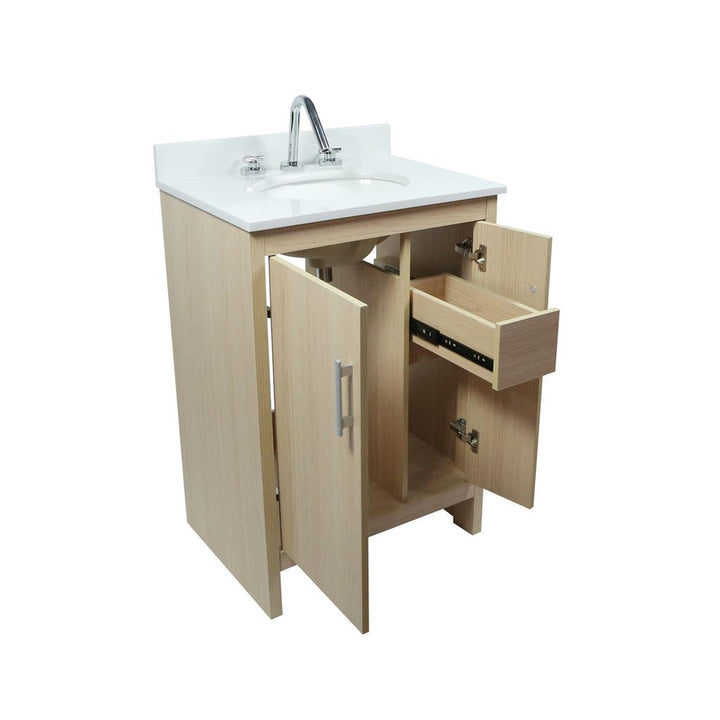 Bellaterra Cecilia 25" Single Vanity, Gray Pine, White Quartz Top/Oval Sink