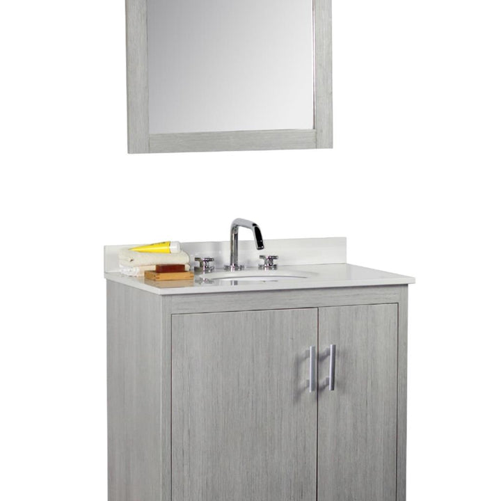 Bellaterra Cecilia 31" Single Vanity, Gray Pine, White Quartz Top/Oval Sink