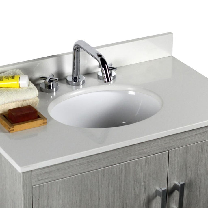 Bellaterra Cecilia 31" Single Vanity, Gray Pine, White Quartz Top/Oval Sink