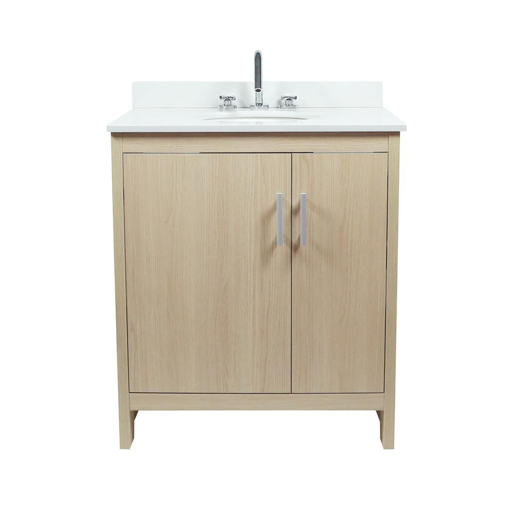 Bellaterra Cecilia 31" Single Vanity, Gray Pine, White Quartz Top/Oval Sink