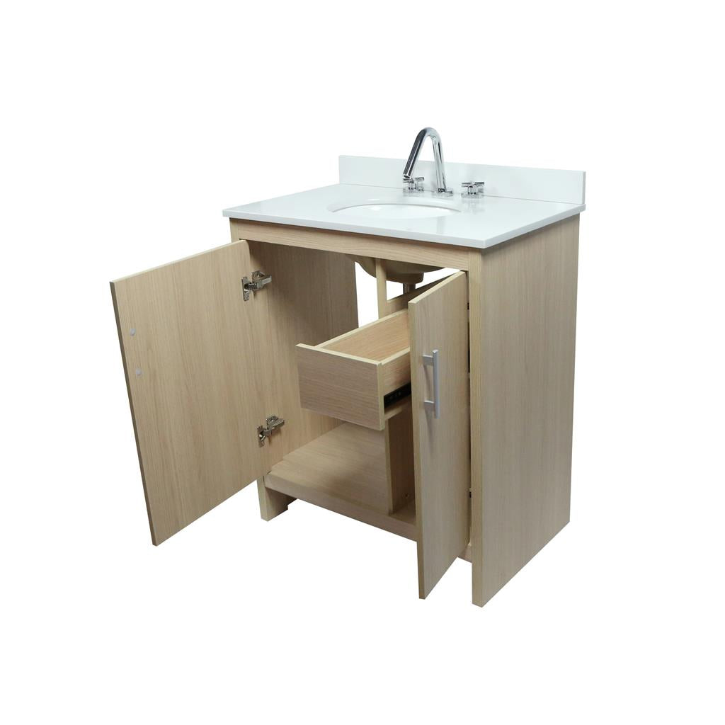 Bellaterra Cecilia 31" Single Vanity, Gray Pine, White Quartz Top/Oval Sink