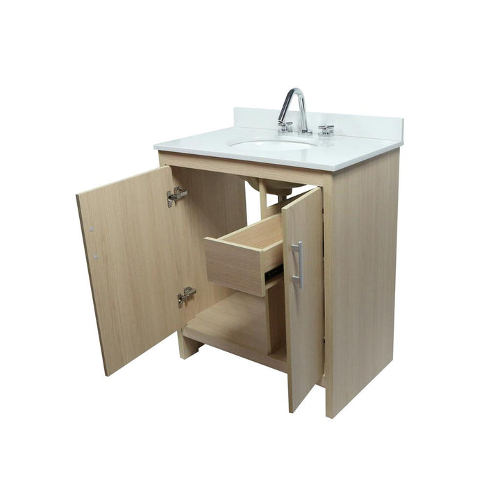 Bellaterra Cecilia 31" Single Vanity, Gray Pine, White Quartz Top/Oval Sink