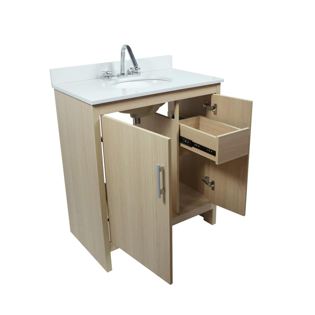 Bellaterra Cecilia 31" Single Vanity, Gray Pine, White Quartz Top/Oval Sink