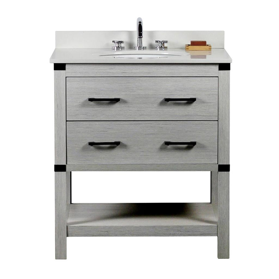 Bellaterra Diletta 31" Single Vanity, Gray Pine, White Quartz Top/Oval Sink