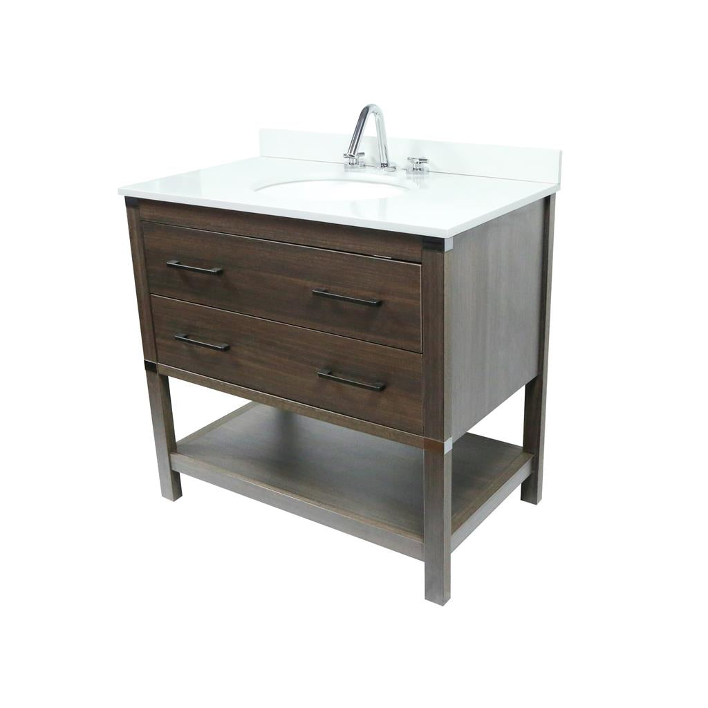 Bellaterra Diletta 37" Single Vanity, Dark Gray Rg, White Quartz Top/Oval Sink