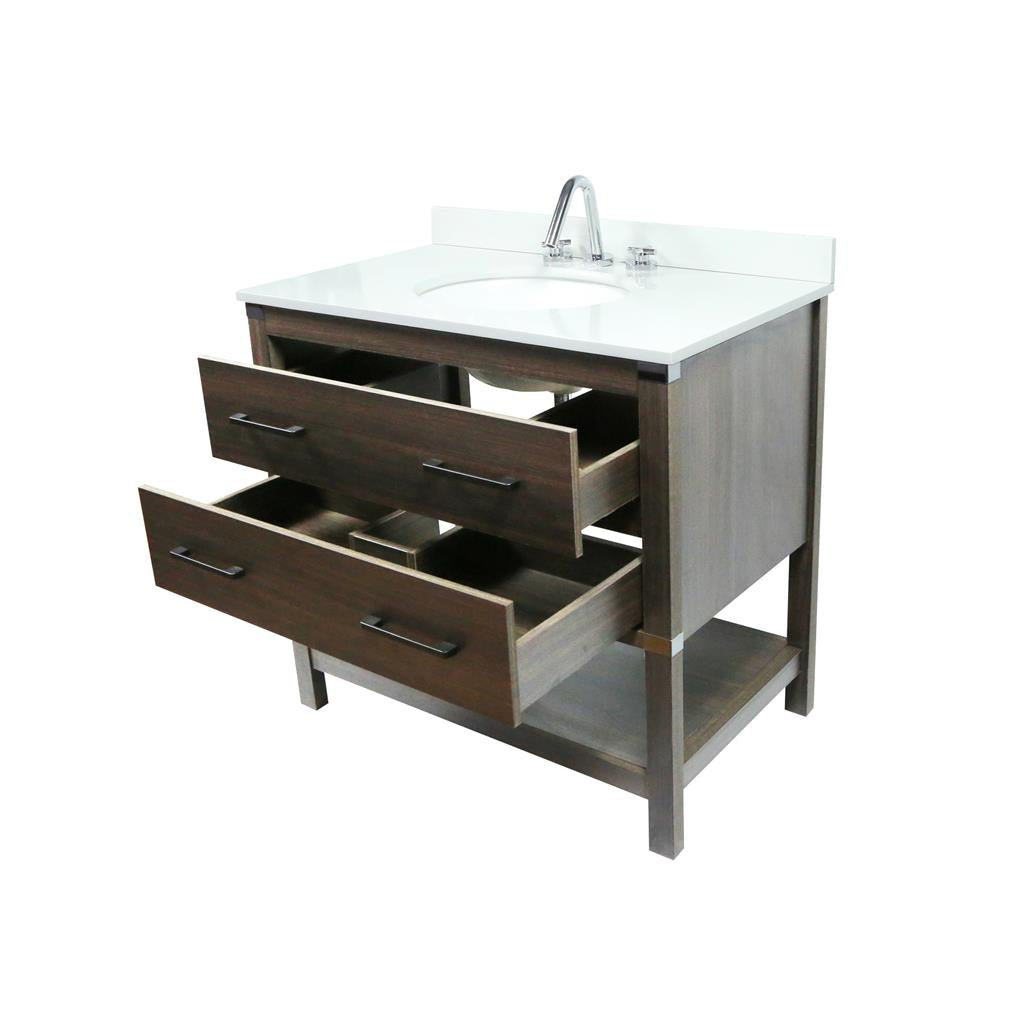 Bellaterra Diletta 37" Single Vanity, Dark Gray Rg, White Quartz Top/Oval Sink