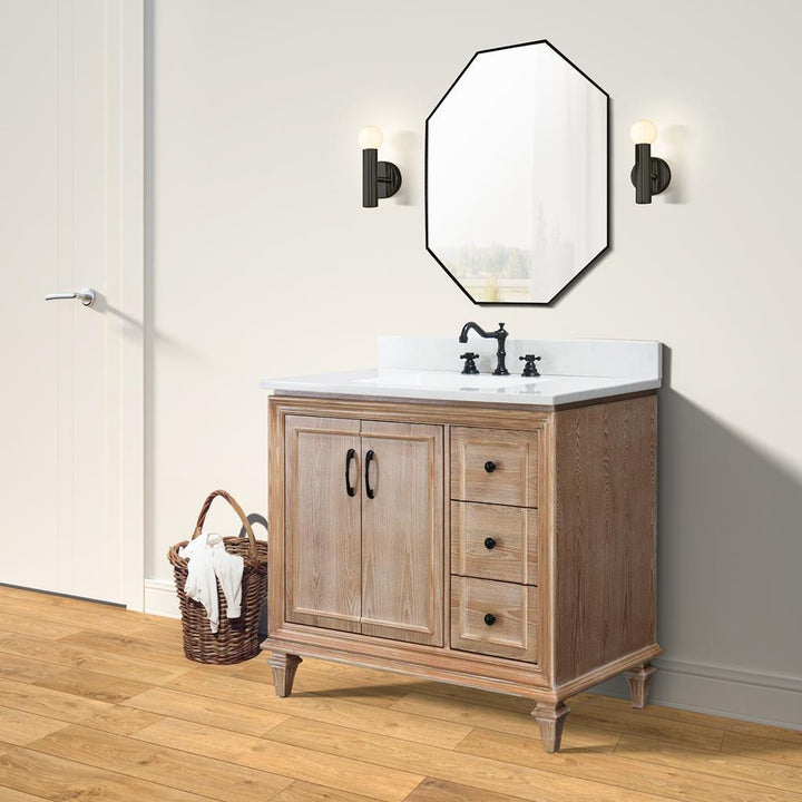 Bellaterra Sintra 37" Single Vanity, Weathered Neutral, Engineered Quartz Top