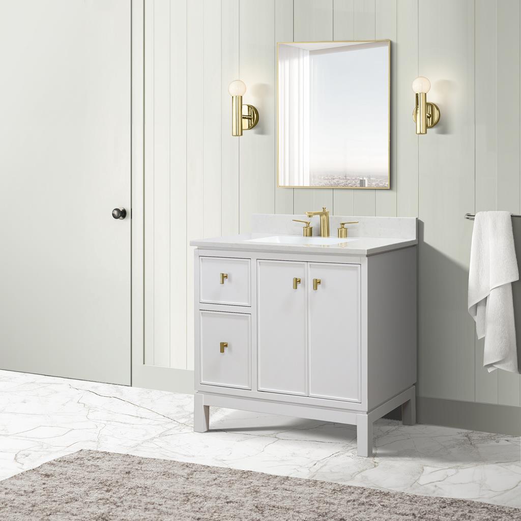 Bellaterra Sintra 37" Single Vanity, White, Engineered Quartz Top