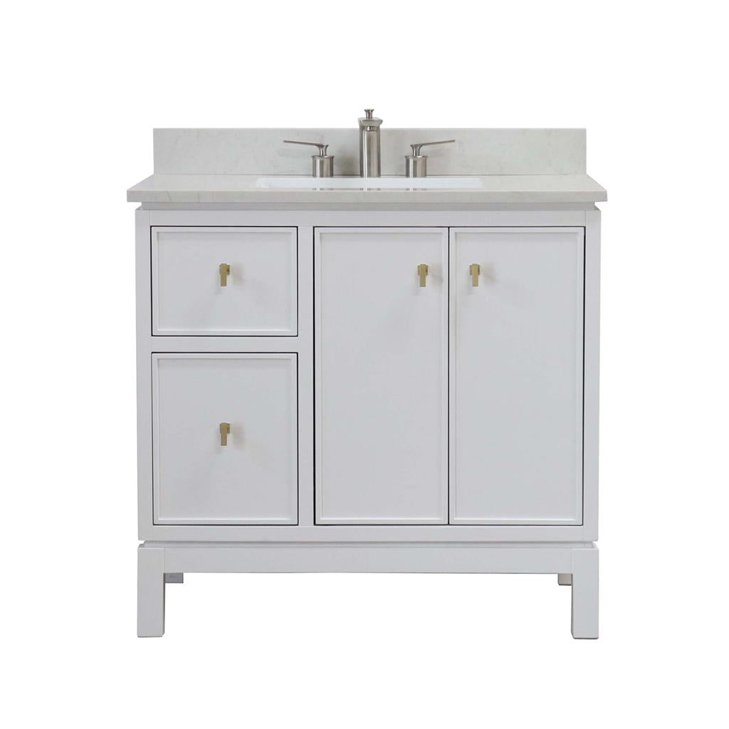 Bellaterra Sintra 37" Single Vanity, White, Engineered Quartz Top