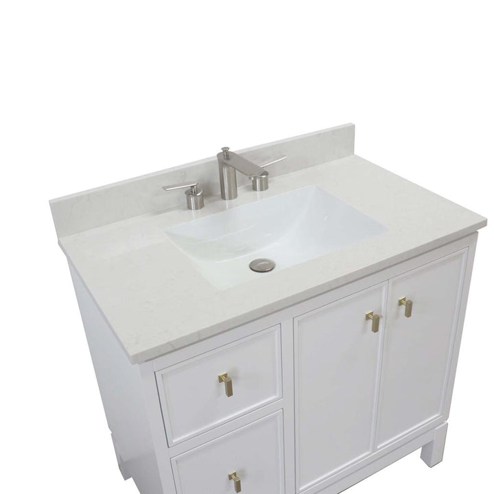 Bellaterra Sintra 37" Single Vanity, White, Engineered Quartz Top