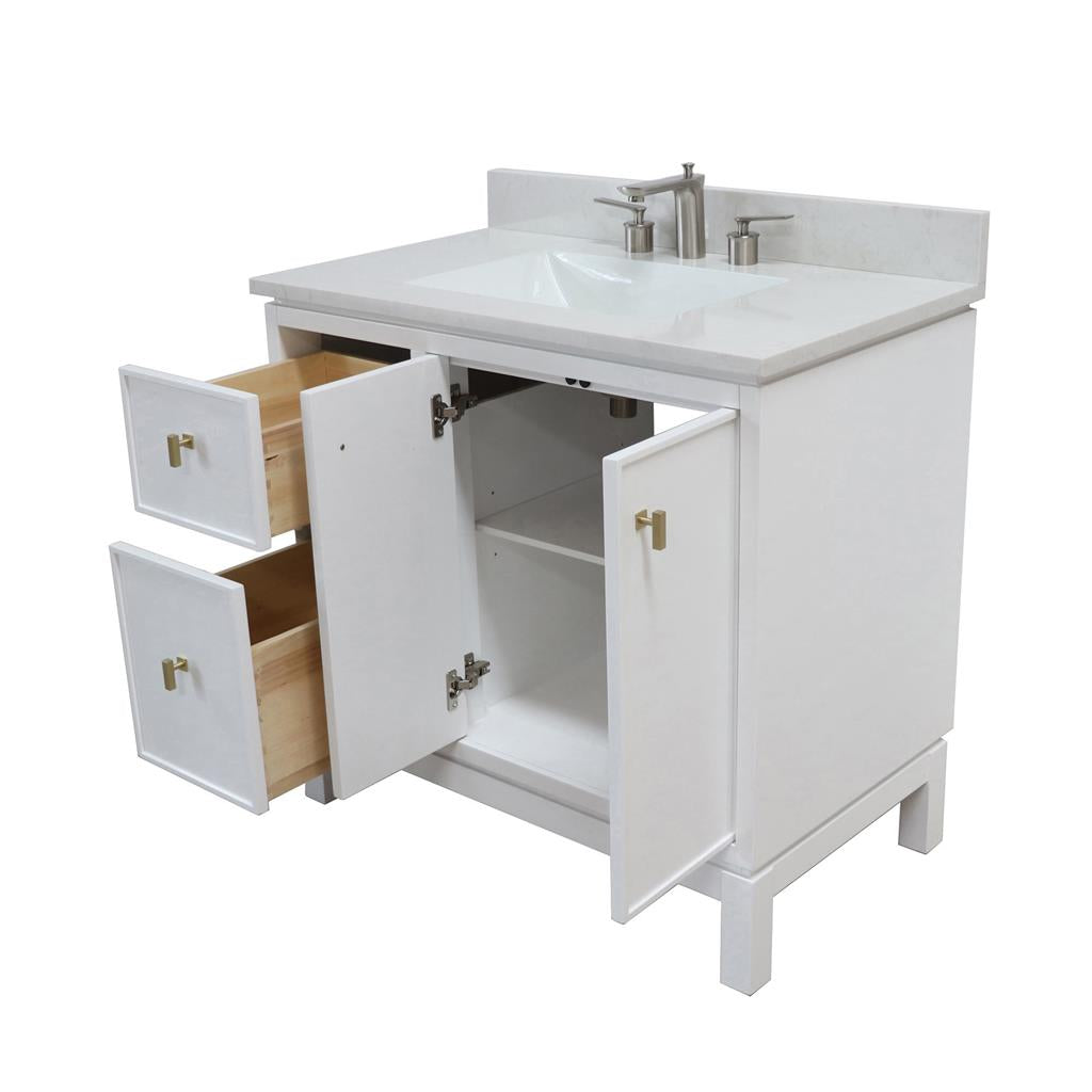 Bellaterra Sintra 37" Single Vanity, White, Engineered Quartz Top