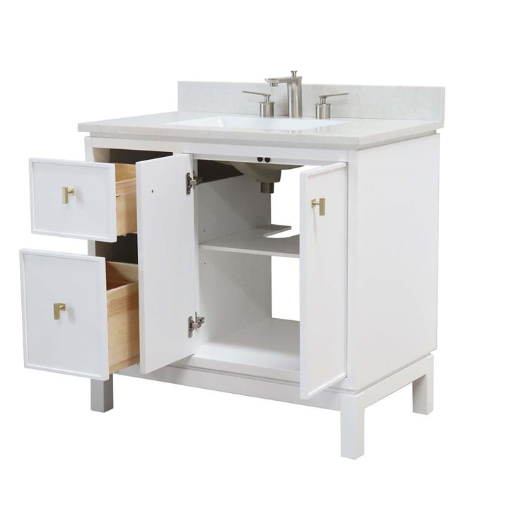 Bellaterra Sintra 37" Single Vanity, White, Engineered Quartz Top