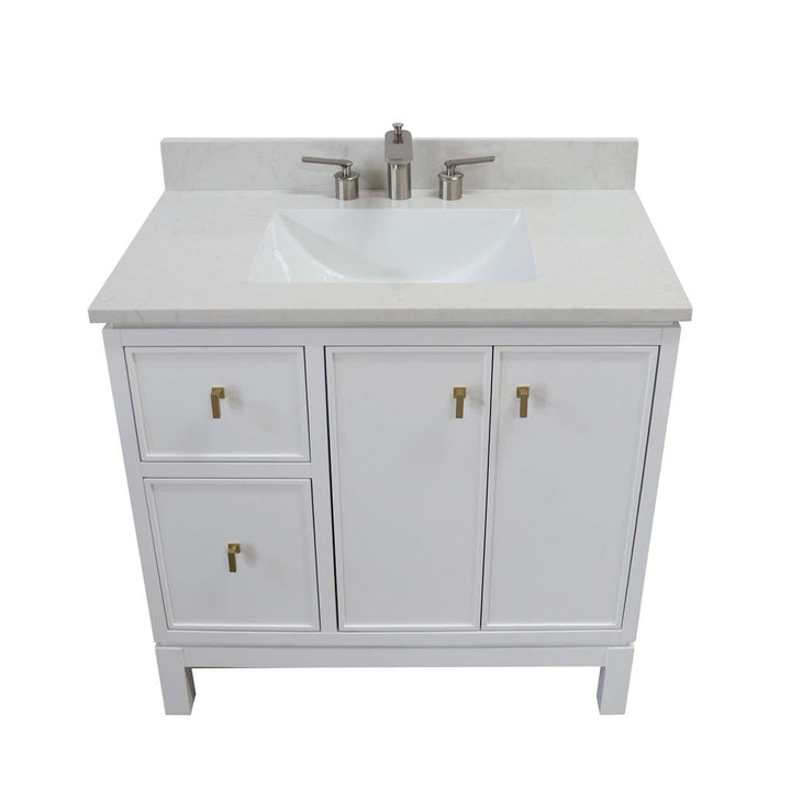 Bellaterra Sintra 37" Single Vanity, White, Engineered Quartz Top