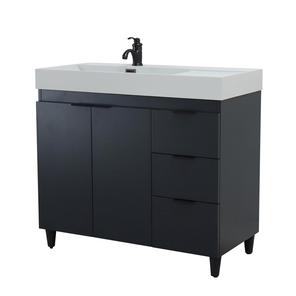 Bellaterra Evora 39" Single Vanity, Dark Gray, Light Gray Composite Granite Sink Top