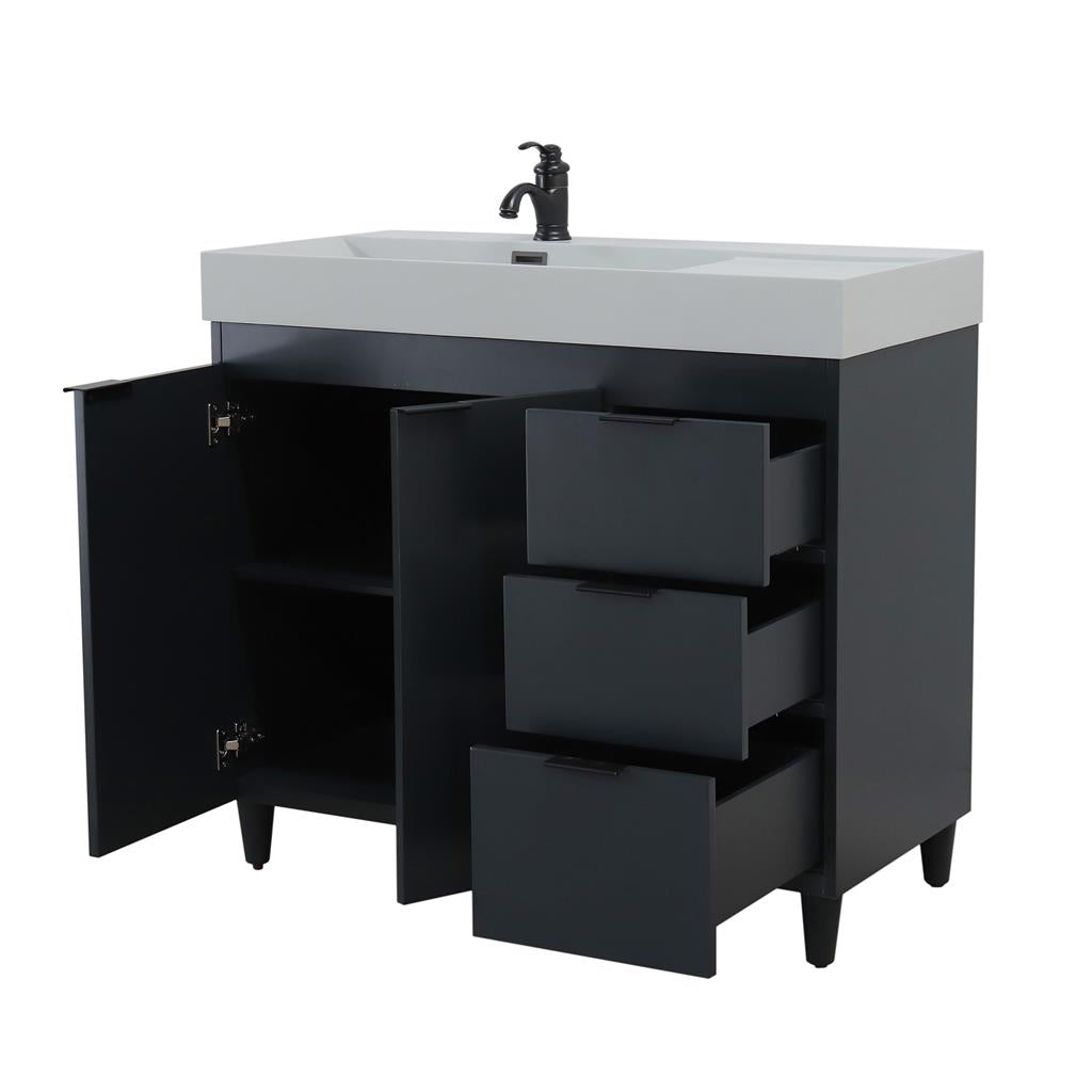 Bellaterra Evora 39" Single Vanity, Dark Gray, Light Gray Composite Granite Sink Top