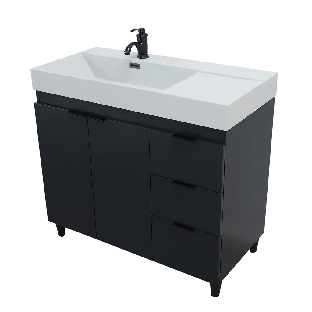 Bellaterra Evora 39" Single Vanity, Dark Gray, Light Gray Composite Granite Sink Top