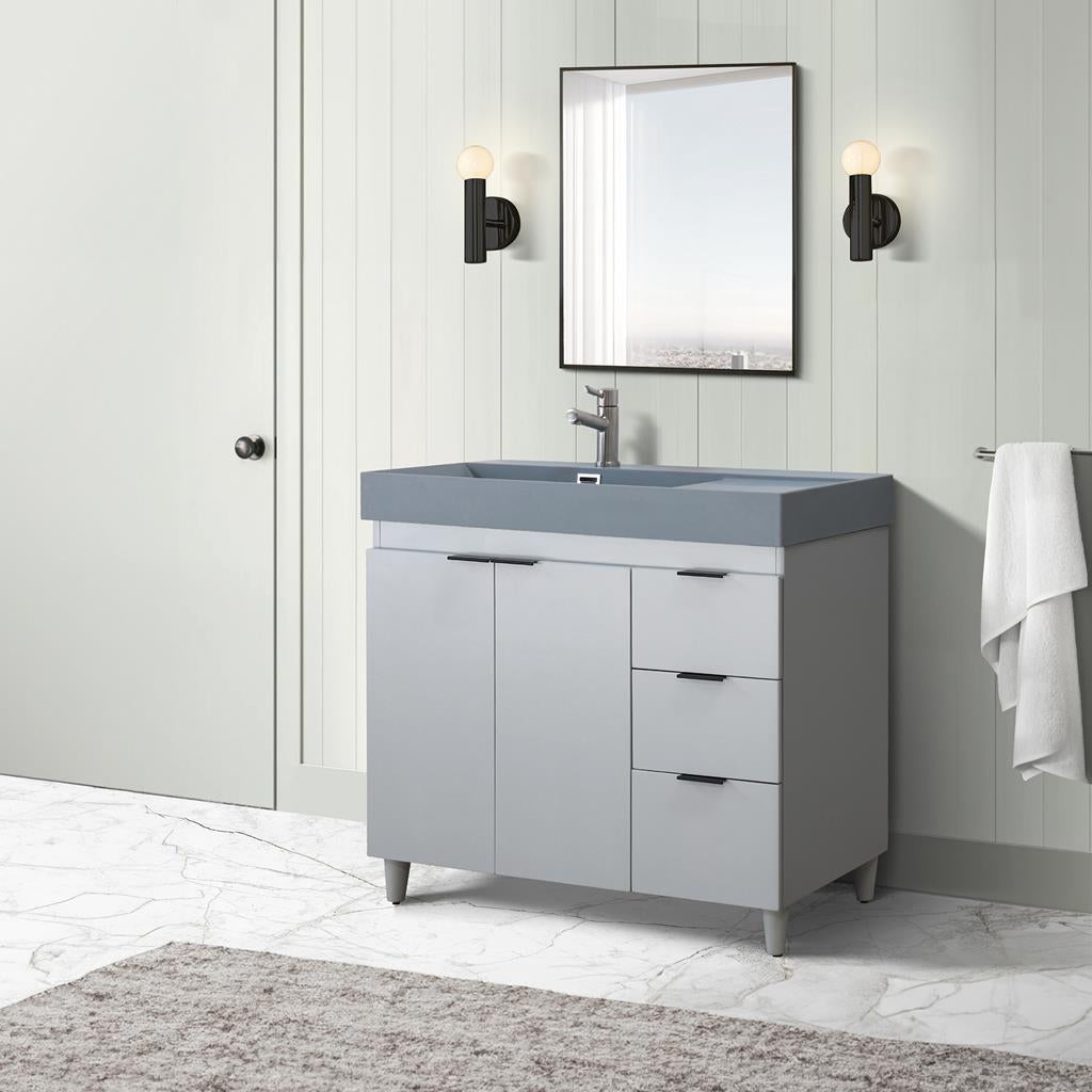 Bellaterra Evora 39" Single Vanity, French Gray, Dark Gray Composite Granite Sink Top