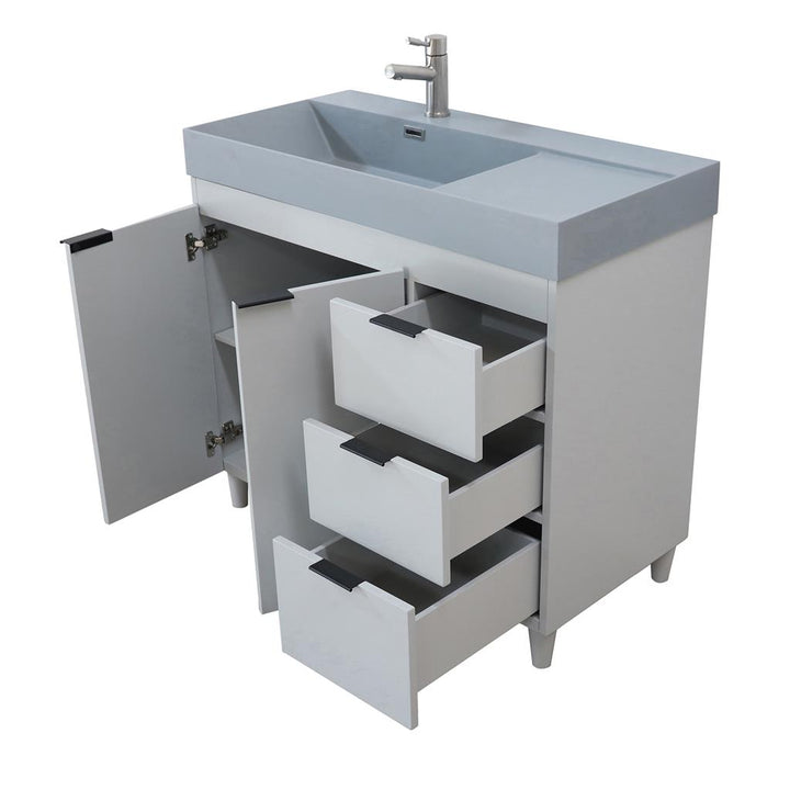 Bellaterra Evora 39" Single Vanity, French Gray, Dark Gray Composite Granite Sink Top