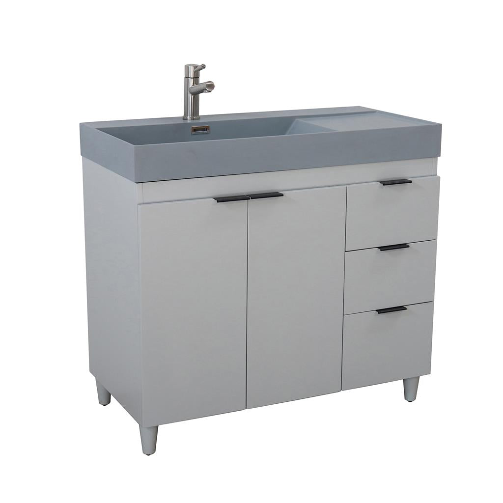 Bellaterra Evora 39" Single Vanity, French Gray, Dark Gray Composite Granite Sink Top